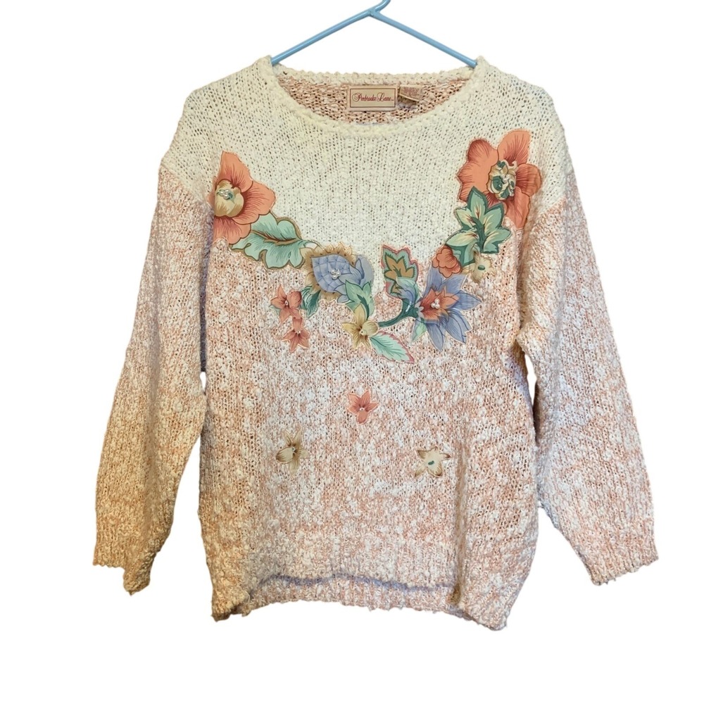 VTG Penbrooke Lane Sweater Floral Pink Small Cottage Coquette Femme Oversized